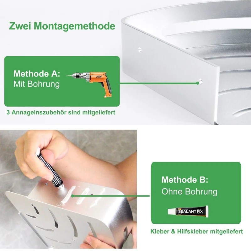 Yorbay 3 Stücke Duschregal aus Aluminium, ohne Bohren zu montieren