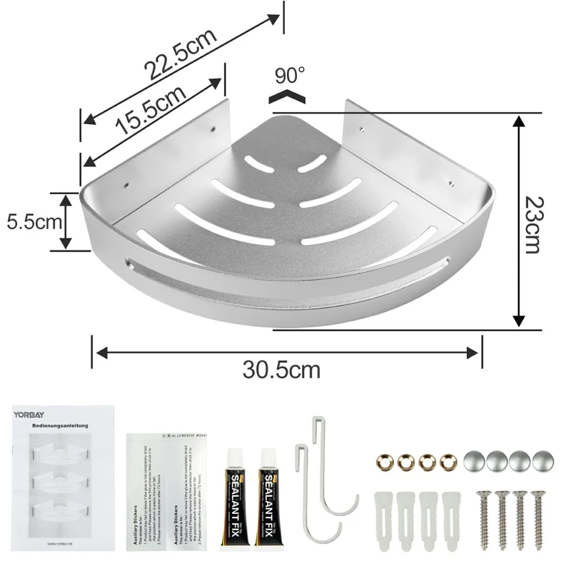 Yorbay 3 Stücke Duschregal aus Aluminium, ohne Bohren zu montieren