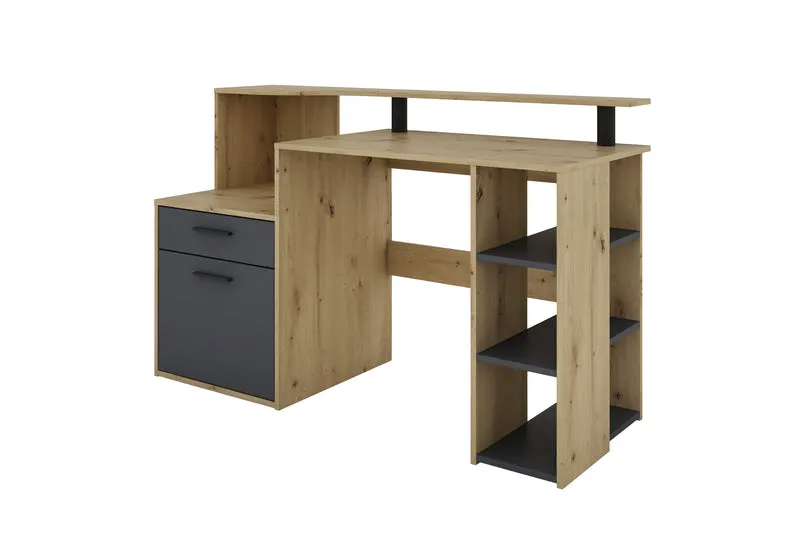 Schreibtisch LOUIS / Inkl. 1 Tür + 1 Schubkasten + 3 offenen Fächern / Weiß, Artisan Eiche (Eiche-Optik) oder Old Wood (Altholz-Optik) / Computertisch / XXL-Tisch / Arbeitstisch / Holztisch / Bürotisch / 140 x 89 x 55 cm (BxHxT)