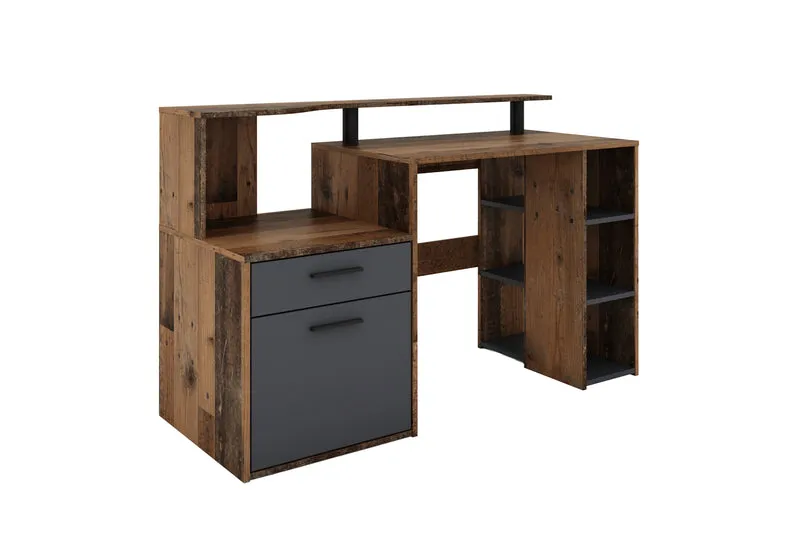 Schreibtisch LOUIS / Inkl. 1 Tür + 1 Schubkasten + 3 offenen Fächern / Weiß, Artisan Eiche (Eiche-Optik) oder Old Wood (Altholz-Optik) / Computertisch / XXL-Tisch / Arbeitstisch / Holztisch / Bürotisch / 140 x 89 x 55 cm (BxHxT)