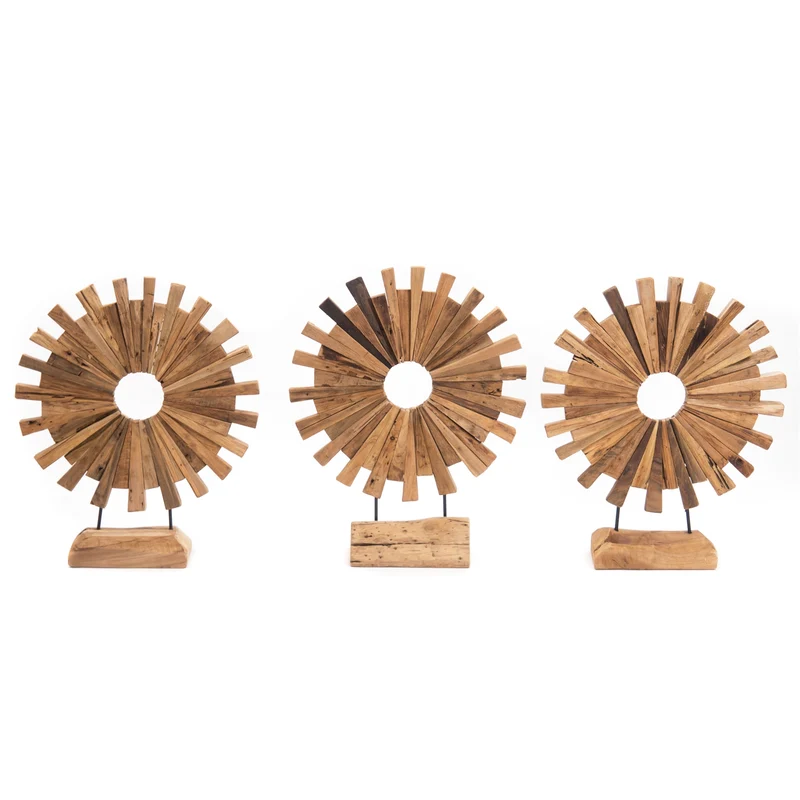 HOLZ SKULPTUR "SUN" | Holz, 65 cm | Deko Objekt Sonne auf Holzsockel