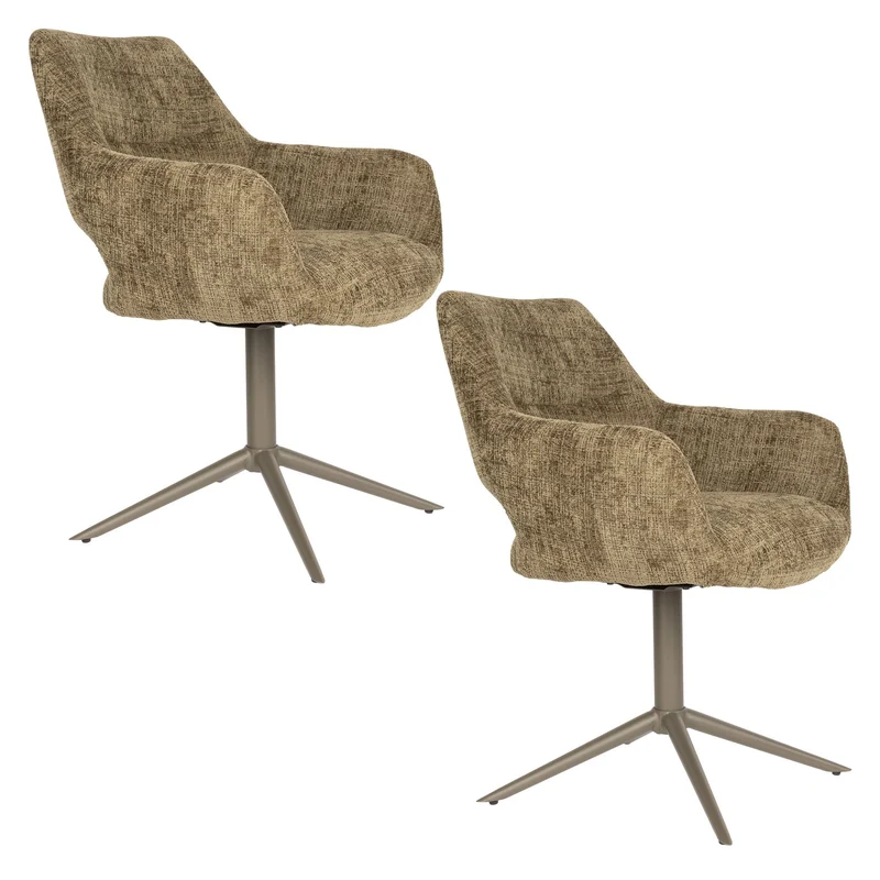 White Label Living Sessel Merel – Grün, Polyester, 62 × 60 × 85 cm, 2er-Set