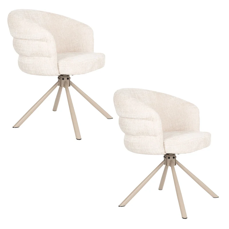 White Label Living Sessel Marjolein – Beige, Polyester, 63 × 62 × 77 cm, 2er-Set