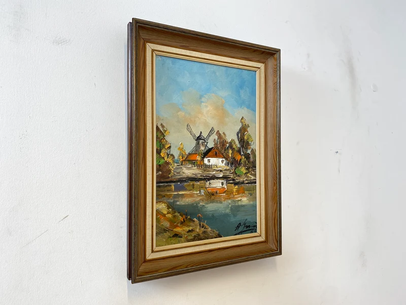 WMK Freundliches, gut gemaltes & sehr gut erhaltenes schwedisches Vintage Öl auf Spannplatte Gemälde , 41x56cm, signiert, Holzrahmen
