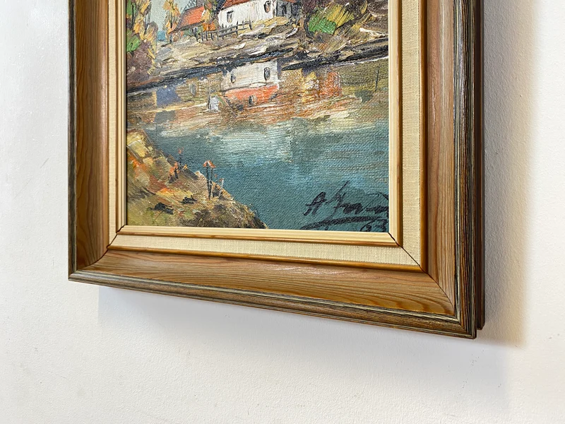 WMK Freundliches, gut gemaltes & sehr gut erhaltenes schwedisches Vintage Öl auf Spannplatte Gemälde , 41x56cm, signiert, Holzrahmen