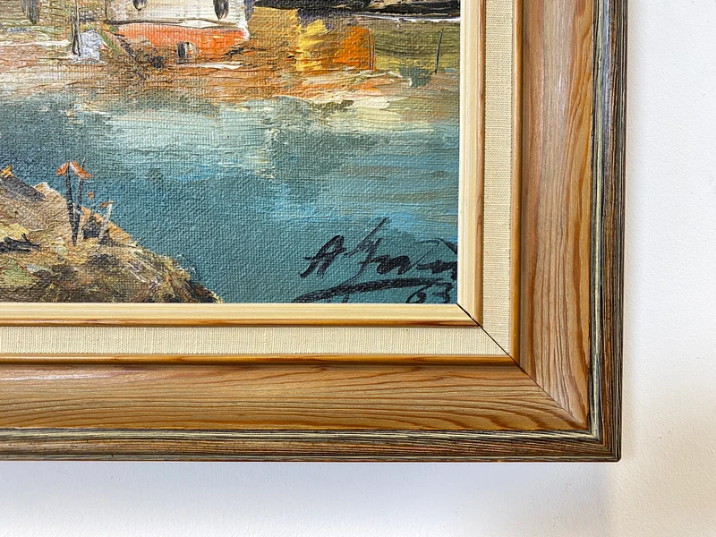 WMK Freundliches, gut gemaltes & sehr gut erhaltenes schwedisches Vintage Öl auf Spannplatte Gemälde , 41x56cm, signiert, Holzrahmen