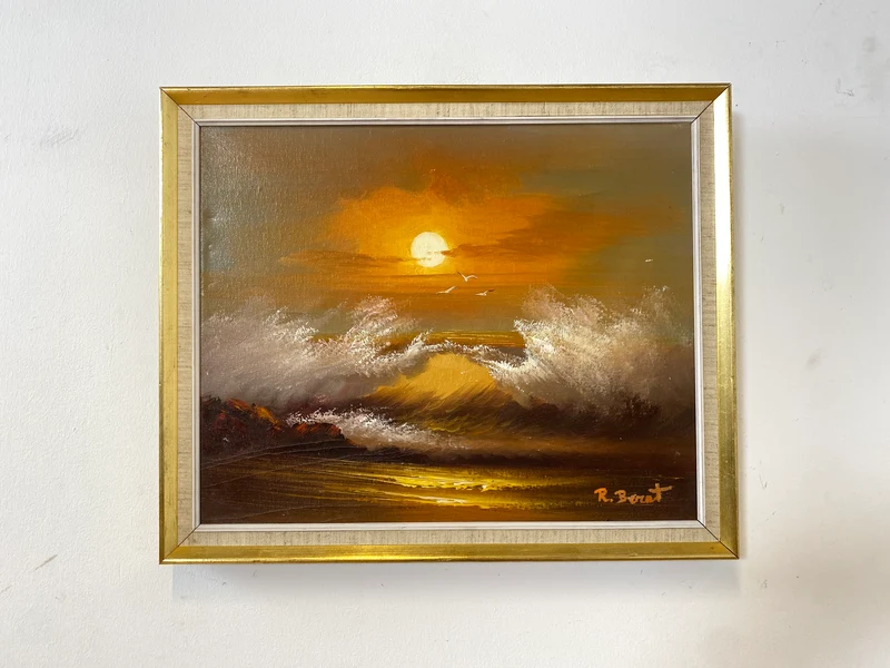 WMK Stimmungsvolles, gut gemaltes & sehr gut erhaltenes 50er Jahre Öl auf Leinwand Gemälde , 46x38cm, signiert, Gold/Weißer Holzrahmen
