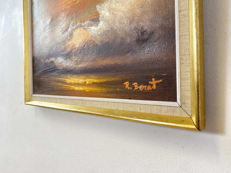 WMK Stimmungsvolles, gut gemaltes & sehr gut erhaltenes 50er Jahre Öl auf Leinwand Gemälde , 46x38cm, signiert, Gold/Weißer Holzrahmen