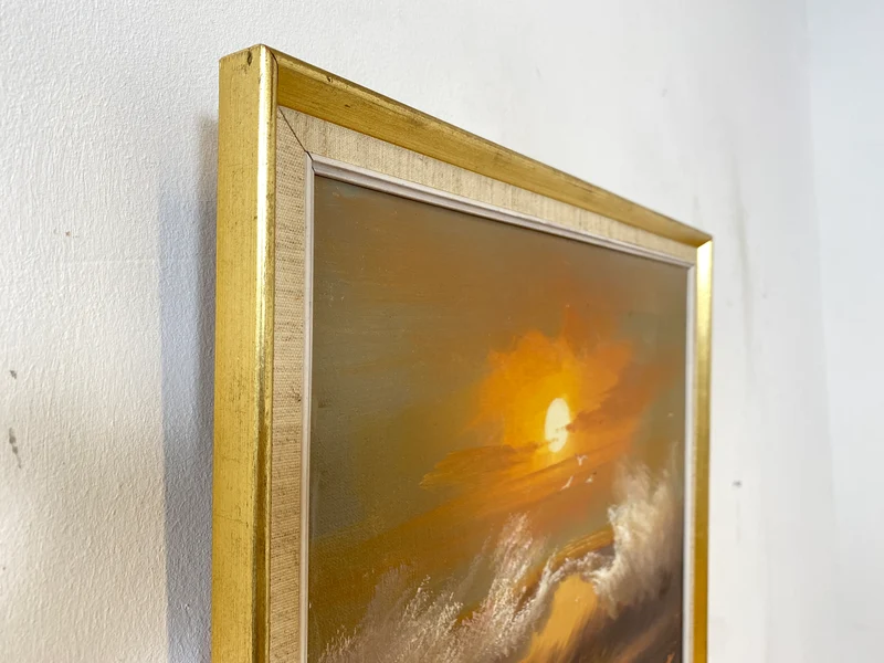 WMK Stimmungsvolles, gut gemaltes & sehr gut erhaltenes 50er Jahre Öl auf Leinwand Gemälde , 46x38cm, signiert, Gold/Weißer Holzrahmen