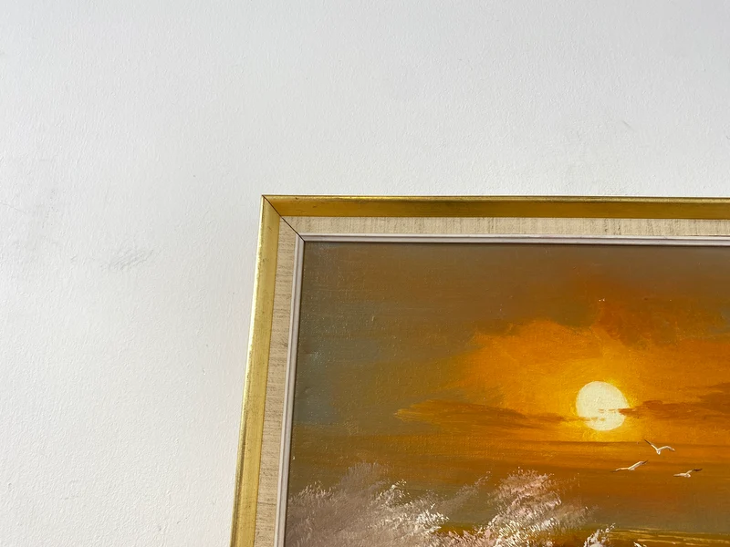 WMK Stimmungsvolles, gut gemaltes & sehr gut erhaltenes 50er Jahre Öl auf Leinwand Gemälde , 46x38cm, signiert, Gold/Weißer Holzrahmen