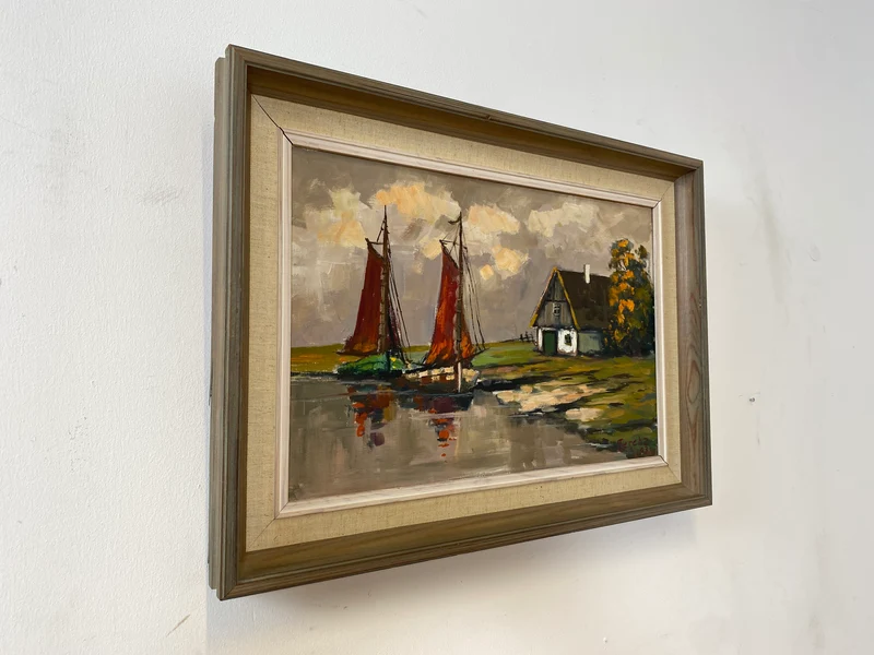 WMK Stimmungsvolles & gut erhaltenes Öl auf Leinwand Gemälde 62x45cm aus 1963 mit originalem Holzrahmen, signiert jedoch nicht zuzuordnen