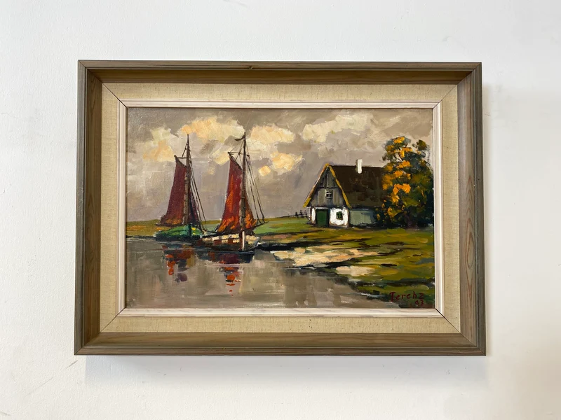 WMK Stimmungsvolles & gut erhaltenes Öl auf Leinwand Gemälde 62x45cm aus 1963 mit originalem Holzrahmen, signiert jedoch nicht zuzuordnen