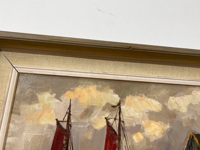 WMK Stimmungsvolles & gut erhaltenes Öl auf Leinwand Gemälde 62x45cm aus 1963 mit originalem Holzrahmen, signiert jedoch nicht zuzuordnen