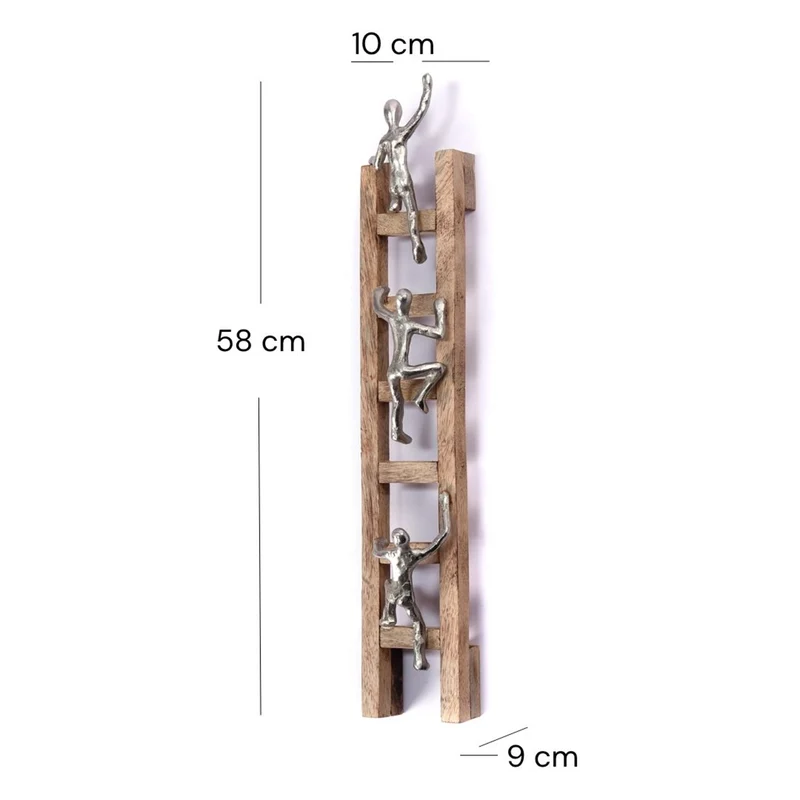 WAND SKULPTUR "CLIMB" | Mangoholz, 58cm | Wanddeko, Wandbild Leiter