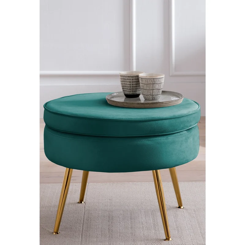 Runder Sitzpouf in Samtoptik – Grün/Gold, Ø 52 cm