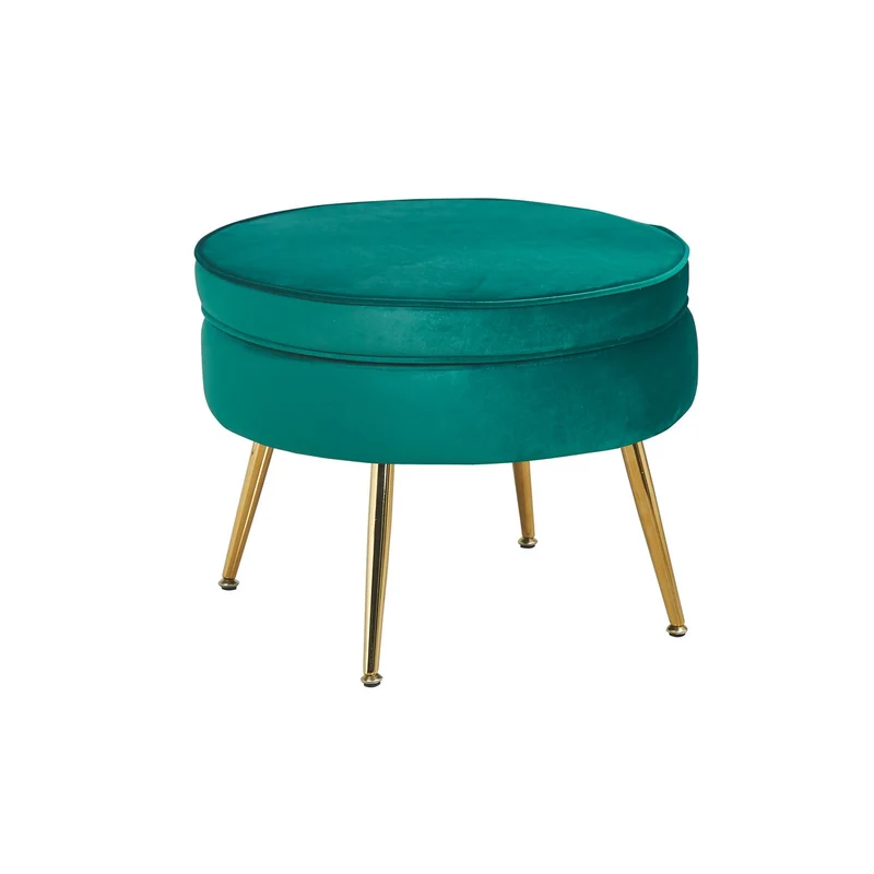 Runder Sitzpouf in Samtoptik – Grün/Gold, Ø 52 cm