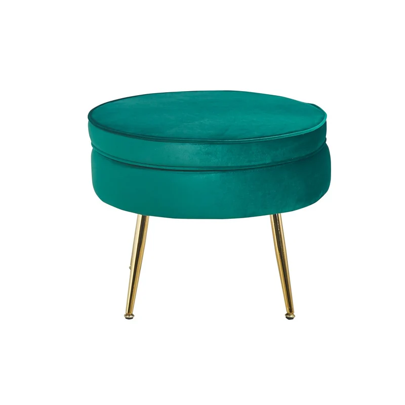 Runder Sitzpouf in Samtoptik – Grün/Gold, Ø 52 cm