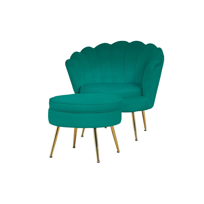 Runder Sitzpouf in Samtoptik – Grün/Gold, Ø 52 cm