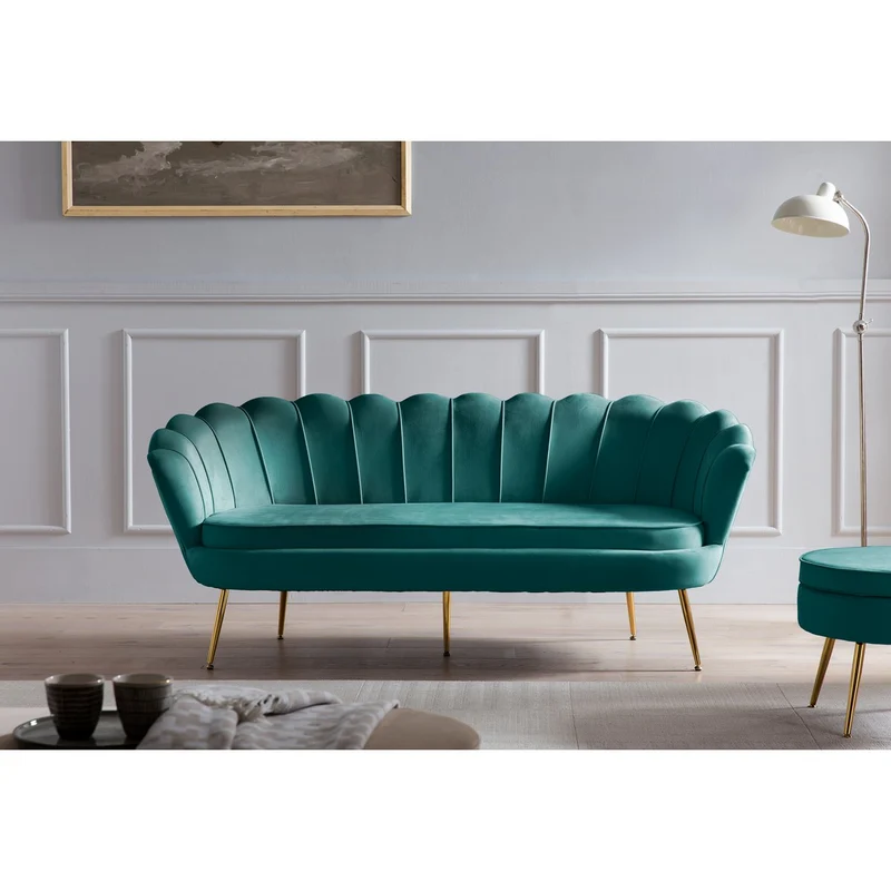 Runder Sitzpouf in Samtoptik – Grün/Gold, Ø 52 cm