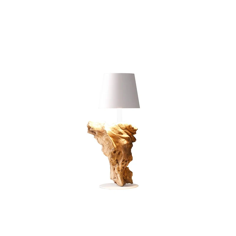 LED-Akku-Tischleuchte mit Holzfuß – Natur/Weiß, 29 cm