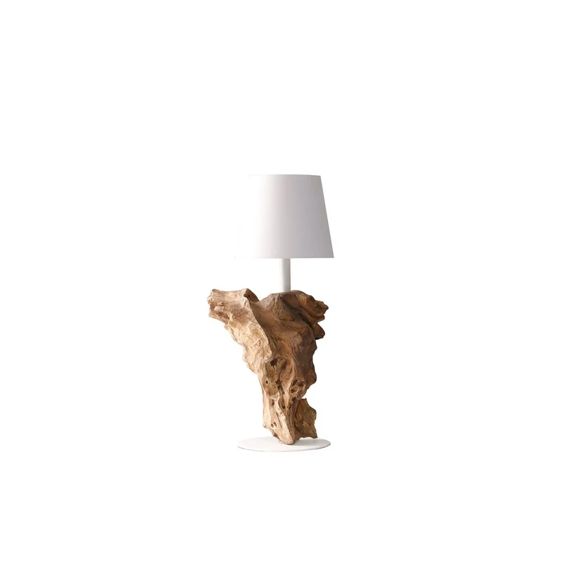 LED-Akku-Tischleuchte mit Holzfuß – Natur/Weiß, 29 cm