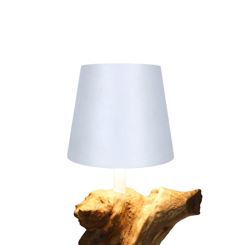 LED-Akku-Tischleuchte mit Holzfuß – Natur/Weiß, 29 cm