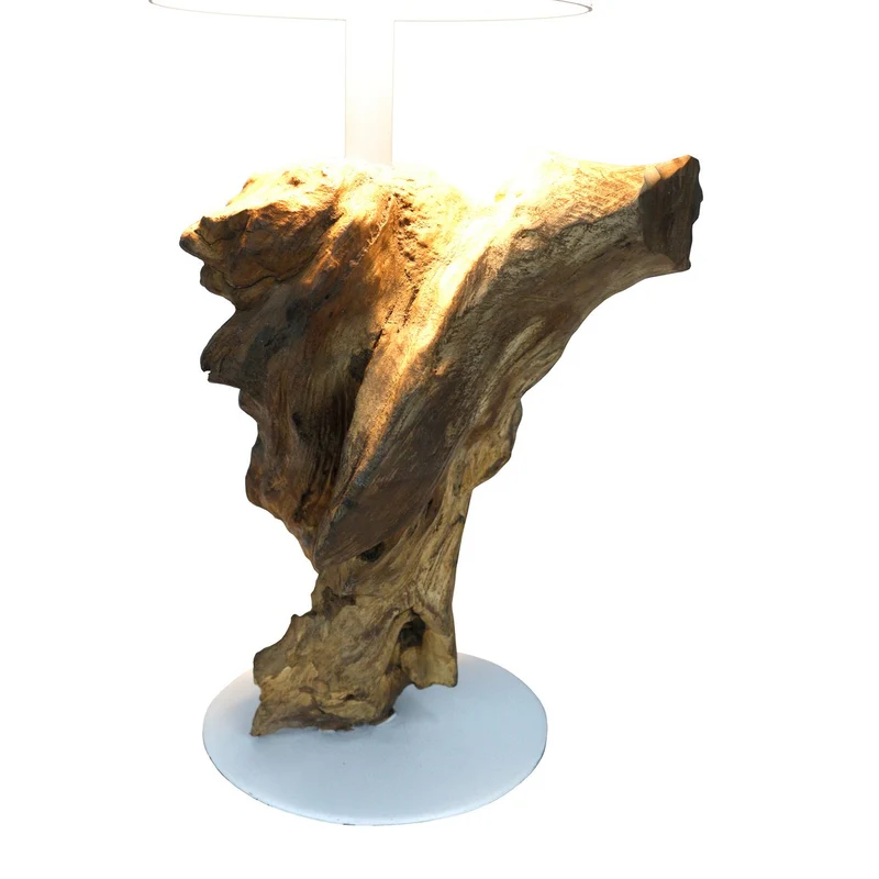 LED-Akku-Tischleuchte mit Holzfuß – Natur/Weiß, 29 cm