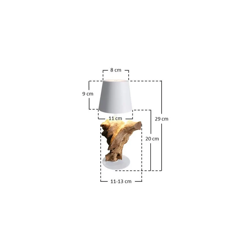 LED-Akku-Tischleuchte mit Holzfuß – Natur/Weiß, 29 cm
