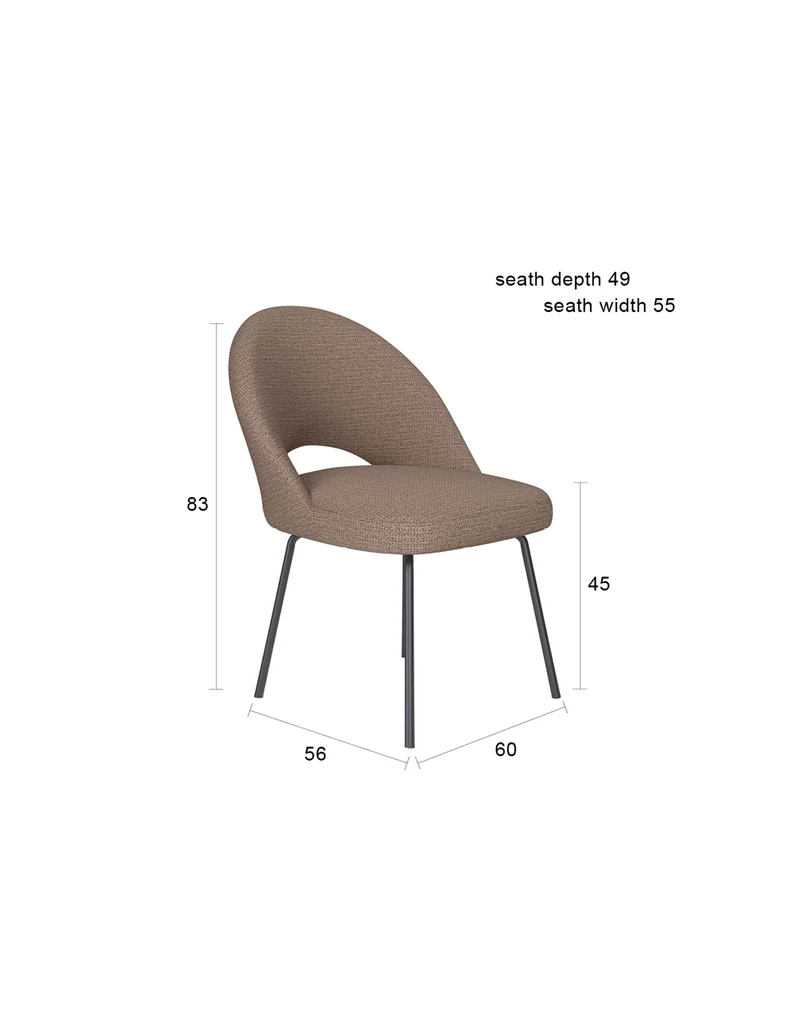 White Label Living Stuhl Mick Off-Weiß 4 Metallbeine – 60 × 56 × 83 cm