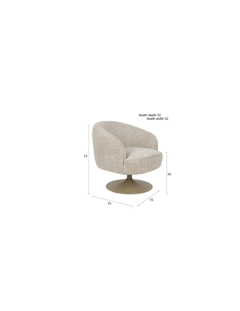 White Label Living Loungesessel Renate – Polyester, 75 × 75 × 73 cm