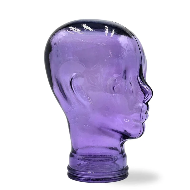 Glas KOPFHÖRERSTÄNDER transparent + satin | 29cm Glaskopf Skulptur | Farbe: T05 violett
