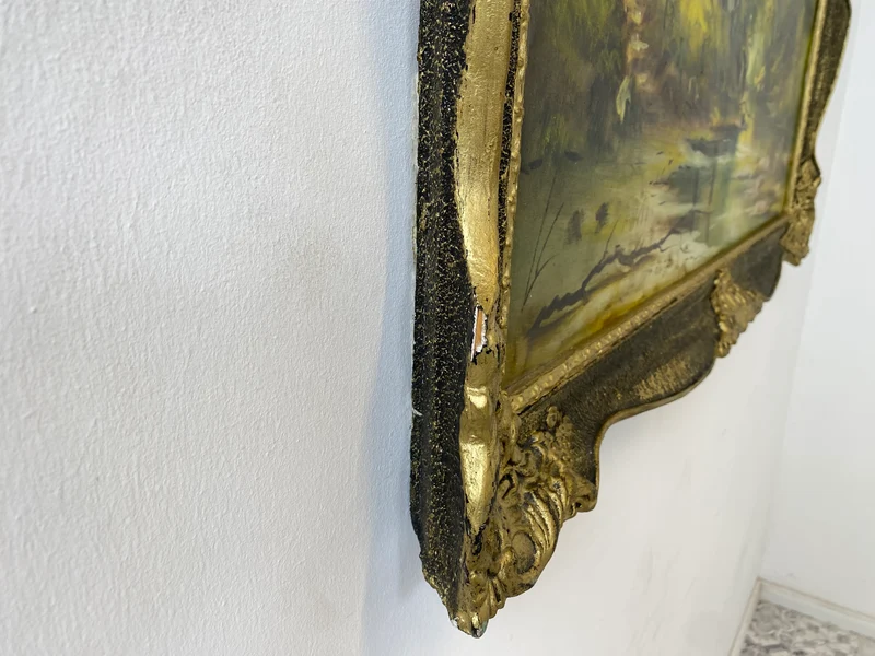 WMK Farbenintensives & sehr gut gemaltes Öl auf Leinwand Landschaftsgemälde, 111x80cm, signiert mit PR98, in gut erhaltenem Stuckrahmen in Gold