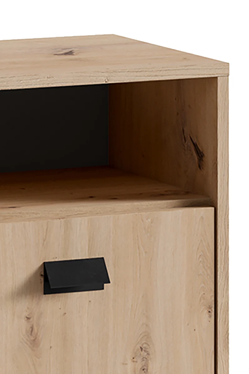 Badezimmer Kommode WELLNESS in Artisan Eiche, Griffe aus Metall in schwarz / Badschrank mit einer Schublade und zwei Türen / B 80,5, H 77,5, T 31 cm
