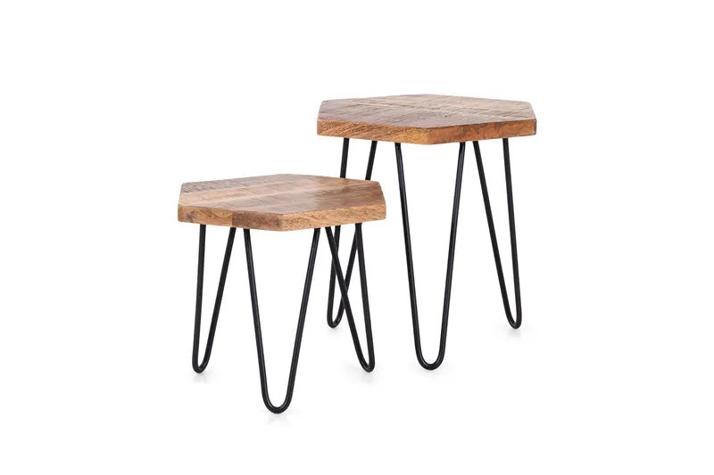 Zweisatztisch ELEA / Mangoholz natur, Metall schwarz / B 45, H 55/45, T 40 cm