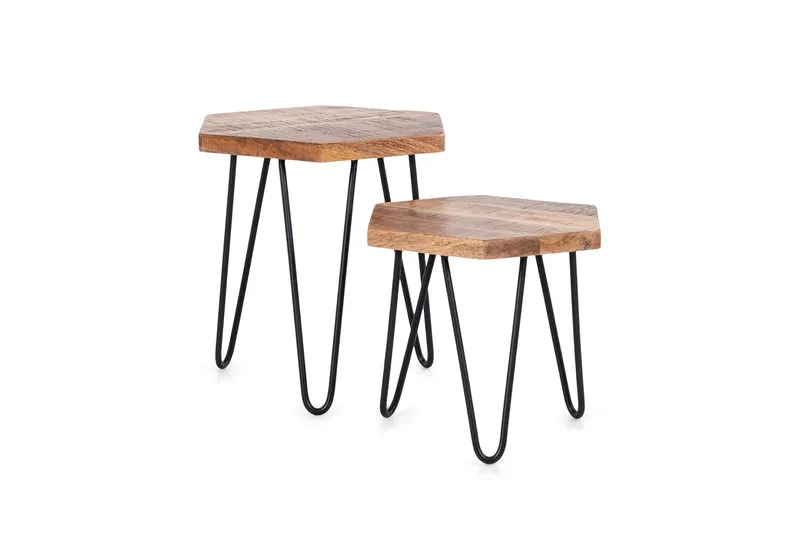 Zweisatztisch ELEA / Mangoholz natur, Metall schwarz / B 45, H 55/45, T 40 cm