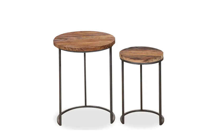 Zweisatztisch JARON / Mangoholz natur, Metall schwarz / Untereinander verstaubar / D 40, H 60 + D 30, H 50 cm