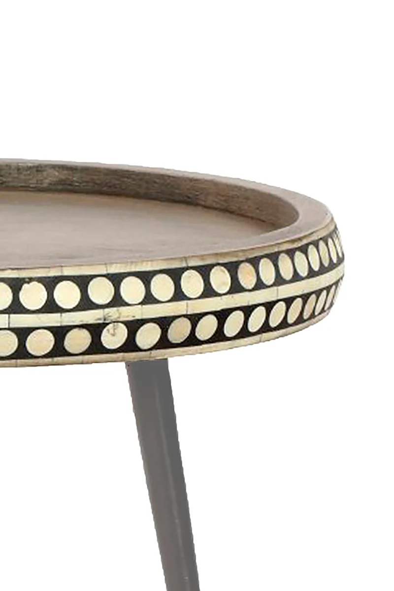 Beistelltisch JANA / Mangoholz natur, Metall schwarz / mit Muster / D 35, H 42 cm