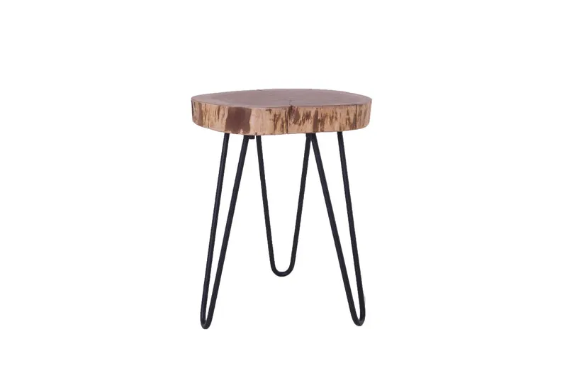 Beistelltisch NASTI / Akazie natur, Metall schwarz / D 38, H 40 cm / mit Baumkante