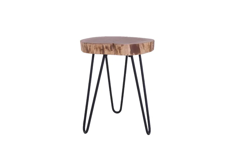 Beistelltisch NASTI / Akazie natur, Metall schwarz / D 38, H 40 cm / mit Baumkante