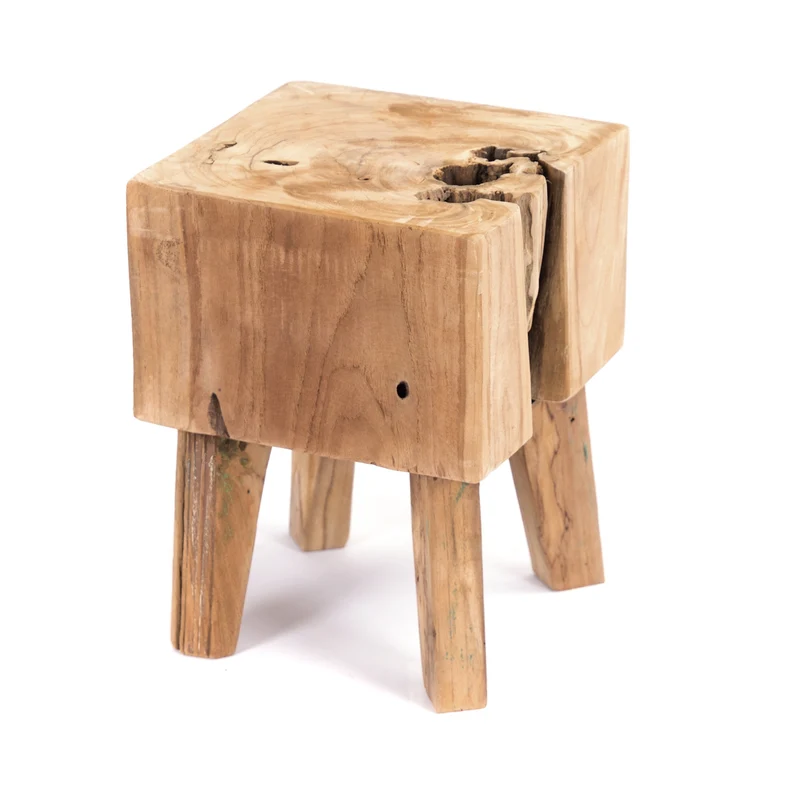 BAUMSTAMM HOCKER "KUBUS" | Teak, 40 cm | Holz Würfelhocker