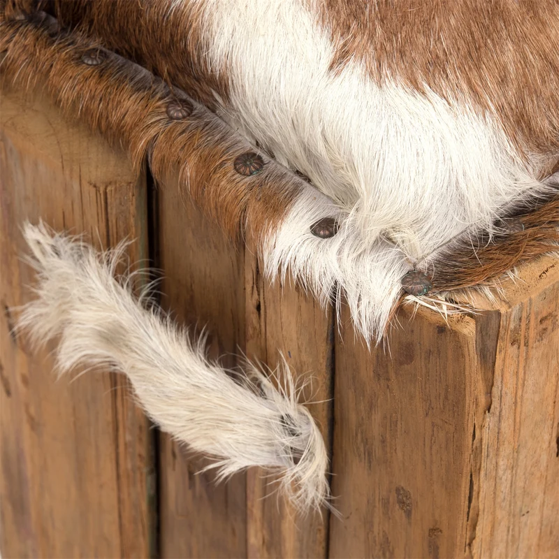 ZIEGEN FELL HOCKER "PETER" | Teakholz, 45 cm | Fellhocker, Sitzhocker