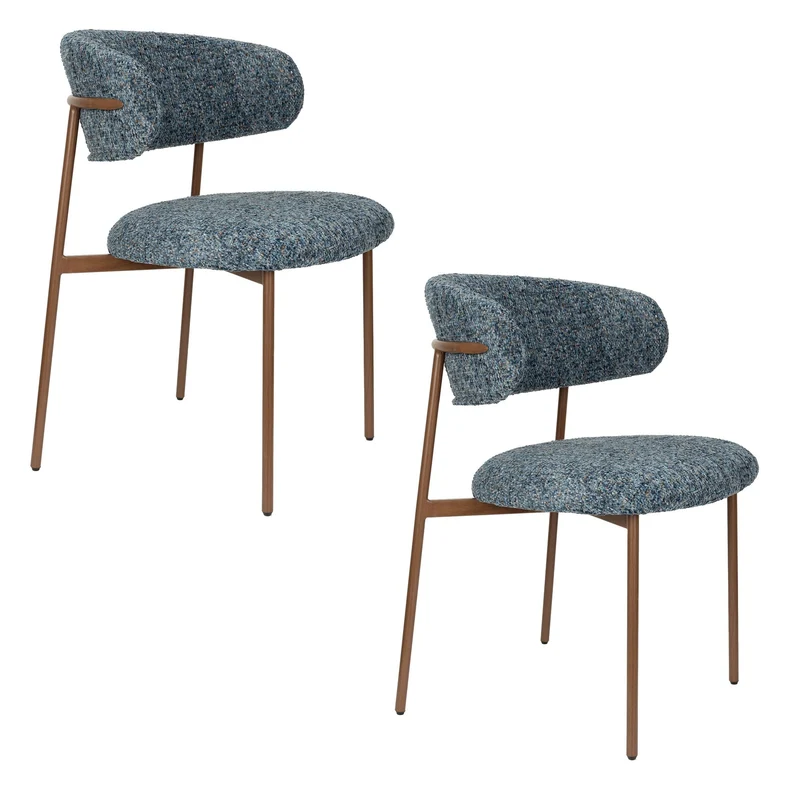 White Label Living Stuhl Claes Blue – Polyester, 58 × 50 × 79 cm, 2er-Set