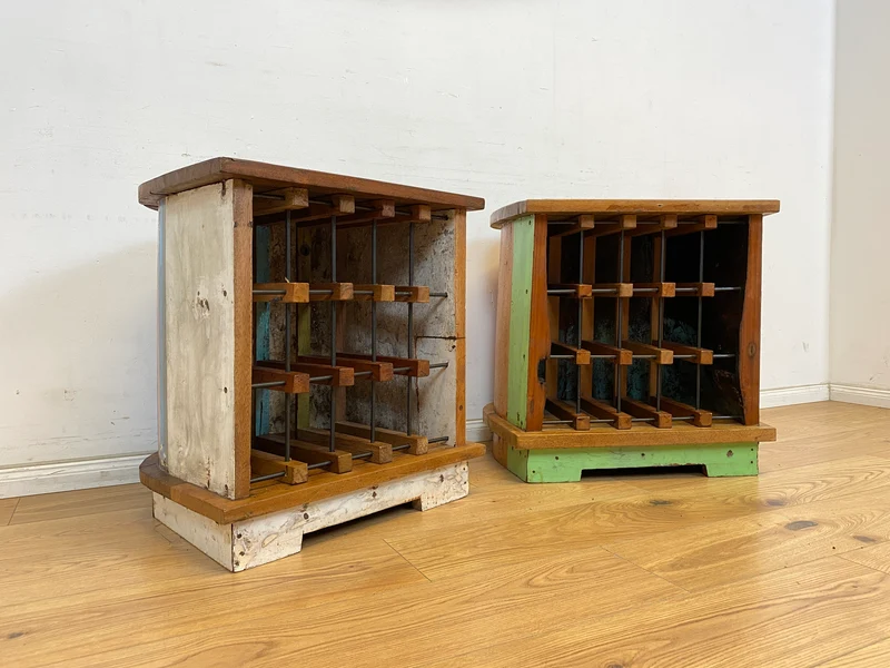Boatwood by WMK # Besonderes Weinregal für 15 Flaschen gebaut aus echtem Fischerboot, ein handgefertigtes Unikat aus massivem Teakholz