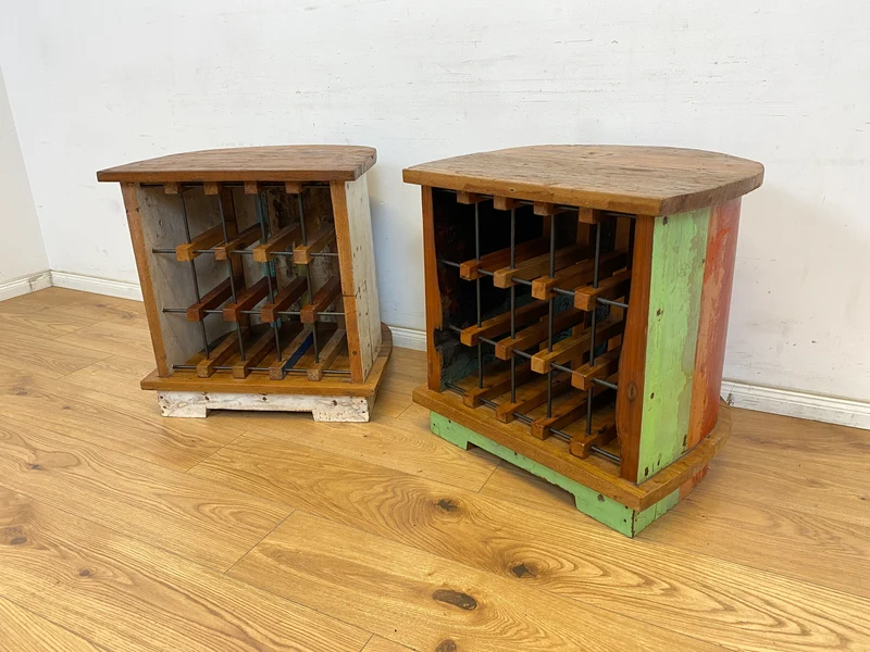 Boatwood by WMK # Besonderes Weinregal für 15 Flaschen gebaut aus echtem Fischerboot, ein handgefertigtes Unikat aus massivem Teakholz