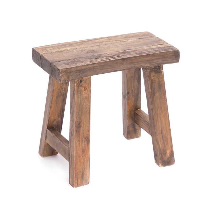 SITZHOCKER "RUSTIC" | 41 cm, Braun, Teak | Holz Hocker