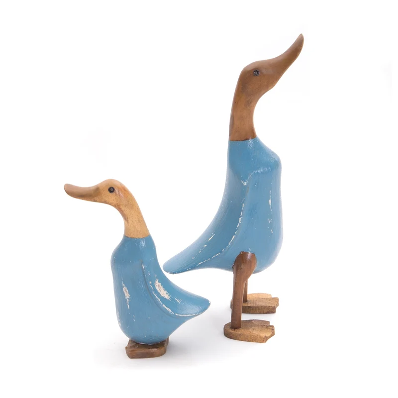 HOLZ ENTE "DUCK" | Mahagoni & Teakholz, 2-teilig | Deko Figur | Farbe: blau