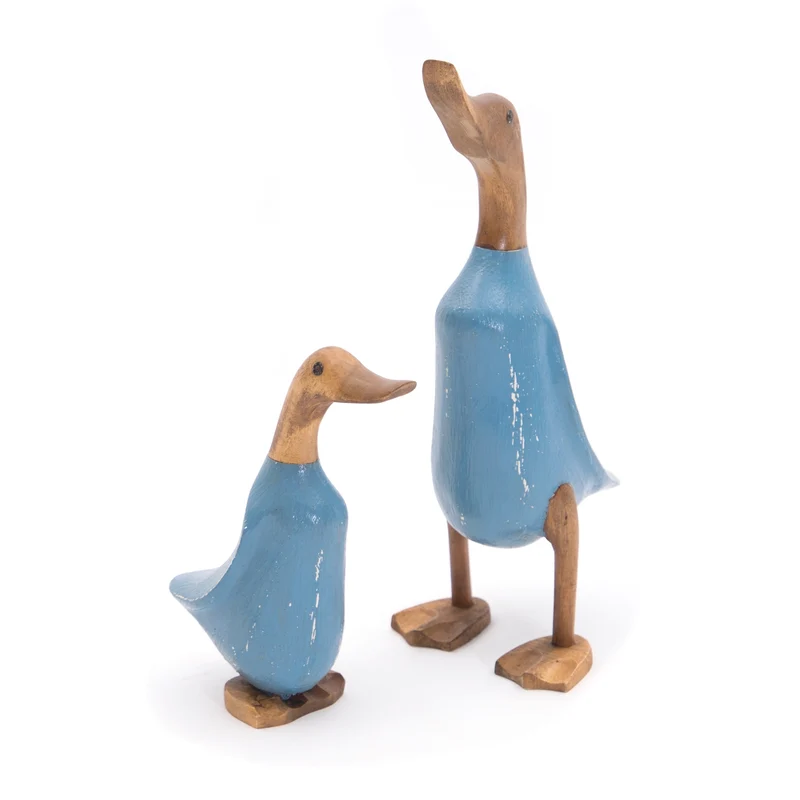 HOLZ ENTE "DUCK" | Mahagoni & Teakholz, 2-teilig | Deko Figur | Farbe: blau