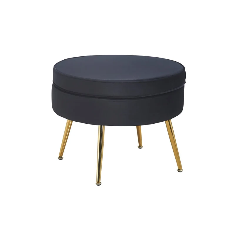 Runder Sitzpouf in Samtoptik – Schwarz/Gold, Ø 52 cm