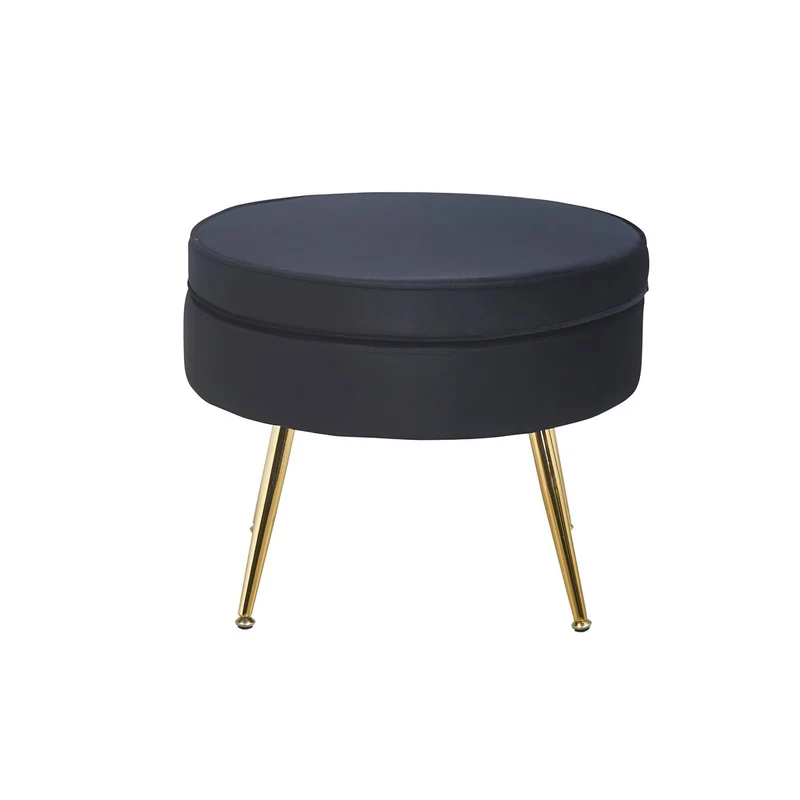 Runder Sitzpouf in Samtoptik – Schwarz/Gold, Ø 52 cm