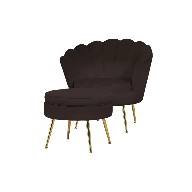 Runder Sitzpouf in Samtoptik – Schwarz/Gold, Ø 52 cm